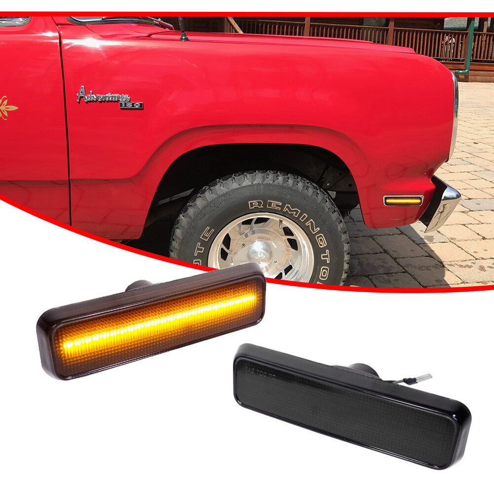 Smoked amber LED bumper side marker lights for Dodge D100, D150, D250