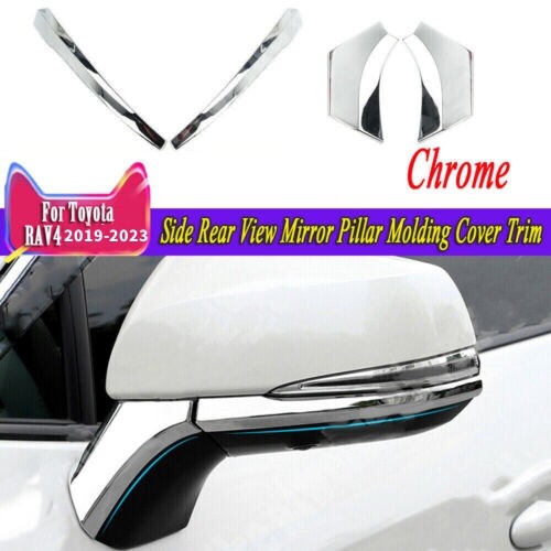 for Toyota RAV4 2019-2023 Chrome Side Rear Mirror Columns Molding Cover Trim