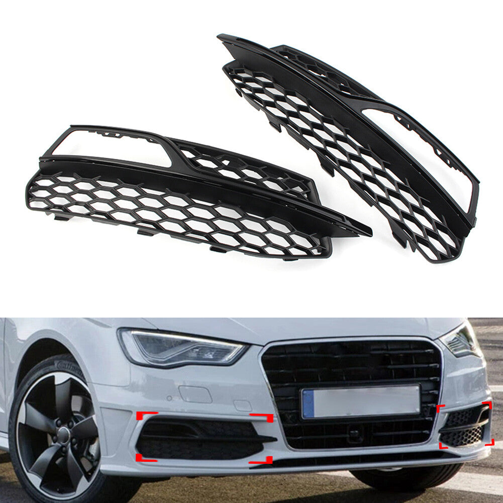 A pair of honeycomb front bumper fog light grille covers are suitable for Audi A3 S3 2013-17