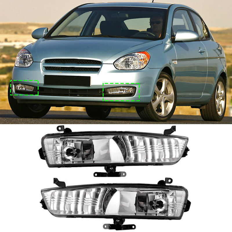Pair for Hyundai Accent 2006-2011 Fog Lights Front Bumper Driving Lamps w/blubs