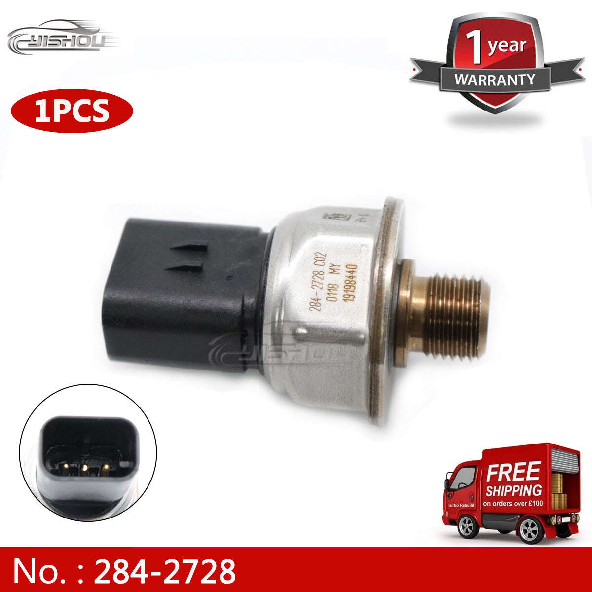 New 284-2728 fuel rail pressure sensor for Caterpillar C13 and C15 engines.