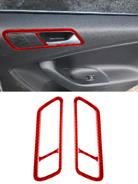 4Pcs/Set Rear Door Controller Trim Cover Carbon Fiber for VW for Passat 2006-11 Red