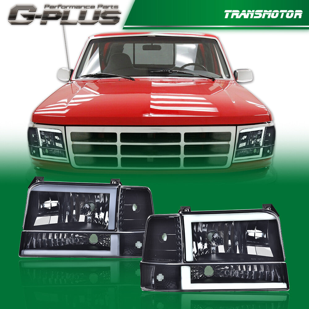 Suitable for 92-96mm F150 F250 dual LED smoke/transparent headlamp + black frame on lamp door