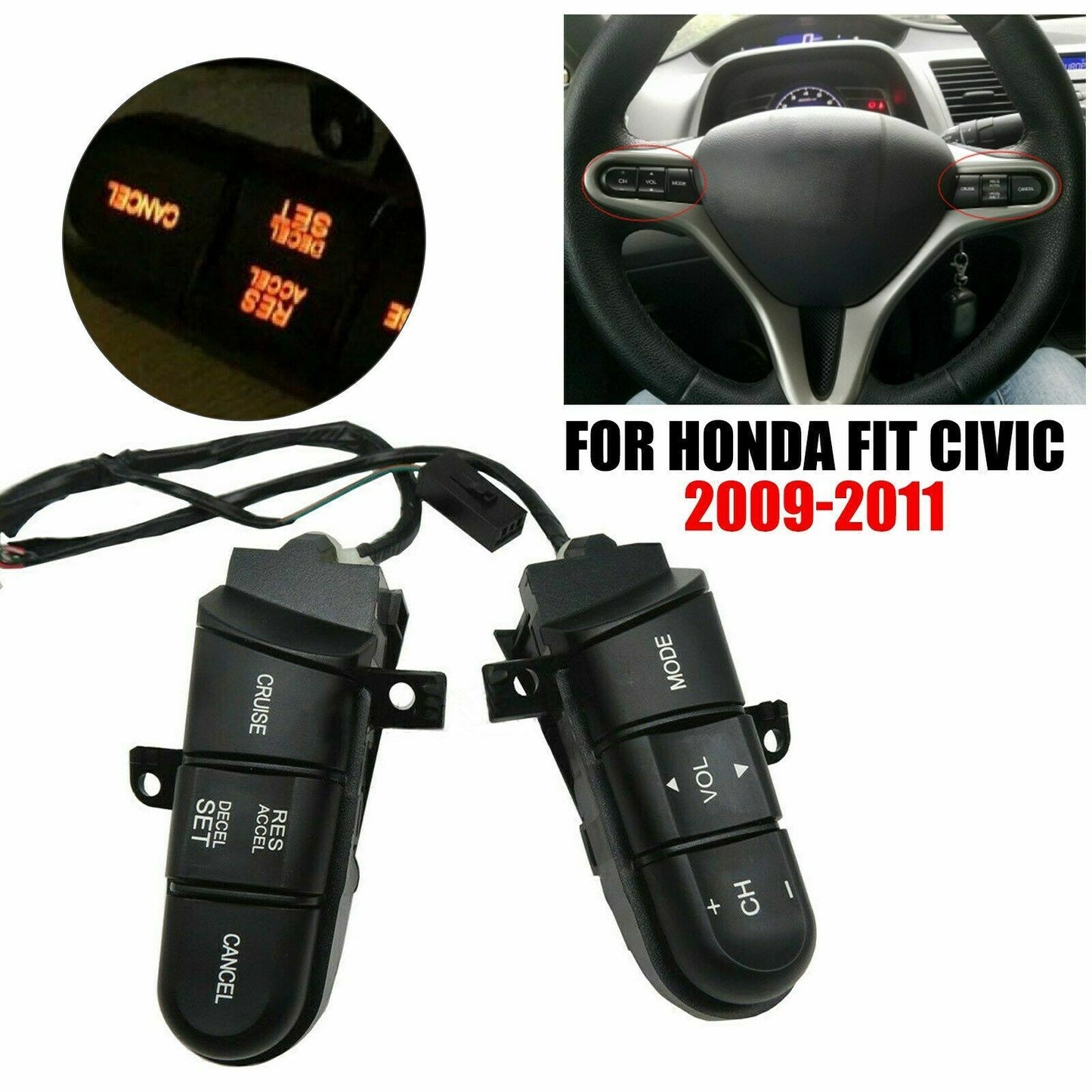 Fit for Honda for Civic 09-11 Car Steering Wheel Cruise Audio Remote Control Switch AT