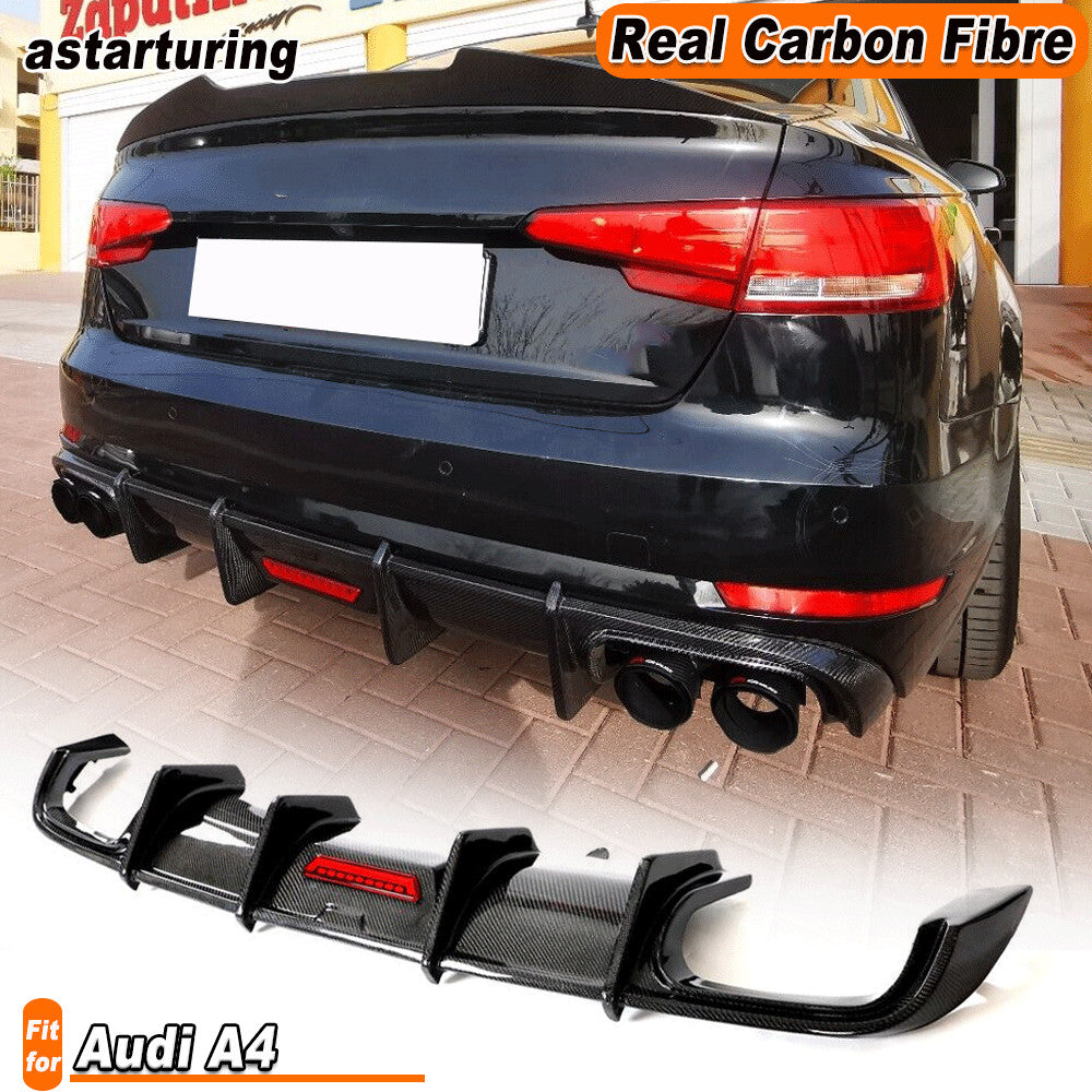 REAL Carbon Rear Bumper Diffuser Lip Spoiler Bodykit Fit for Audi A4 2017-2019