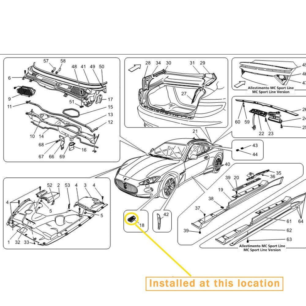 for Maserati GT front side air vents, right side. equipment manufacturer: 68265300