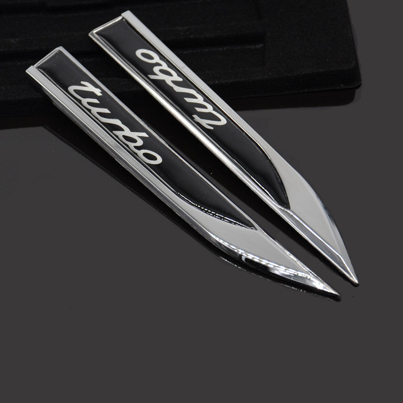 2 x Blade Dagger Turbo Logo Metal Car Suv Sticker Badge Decal Body Fender Emblem