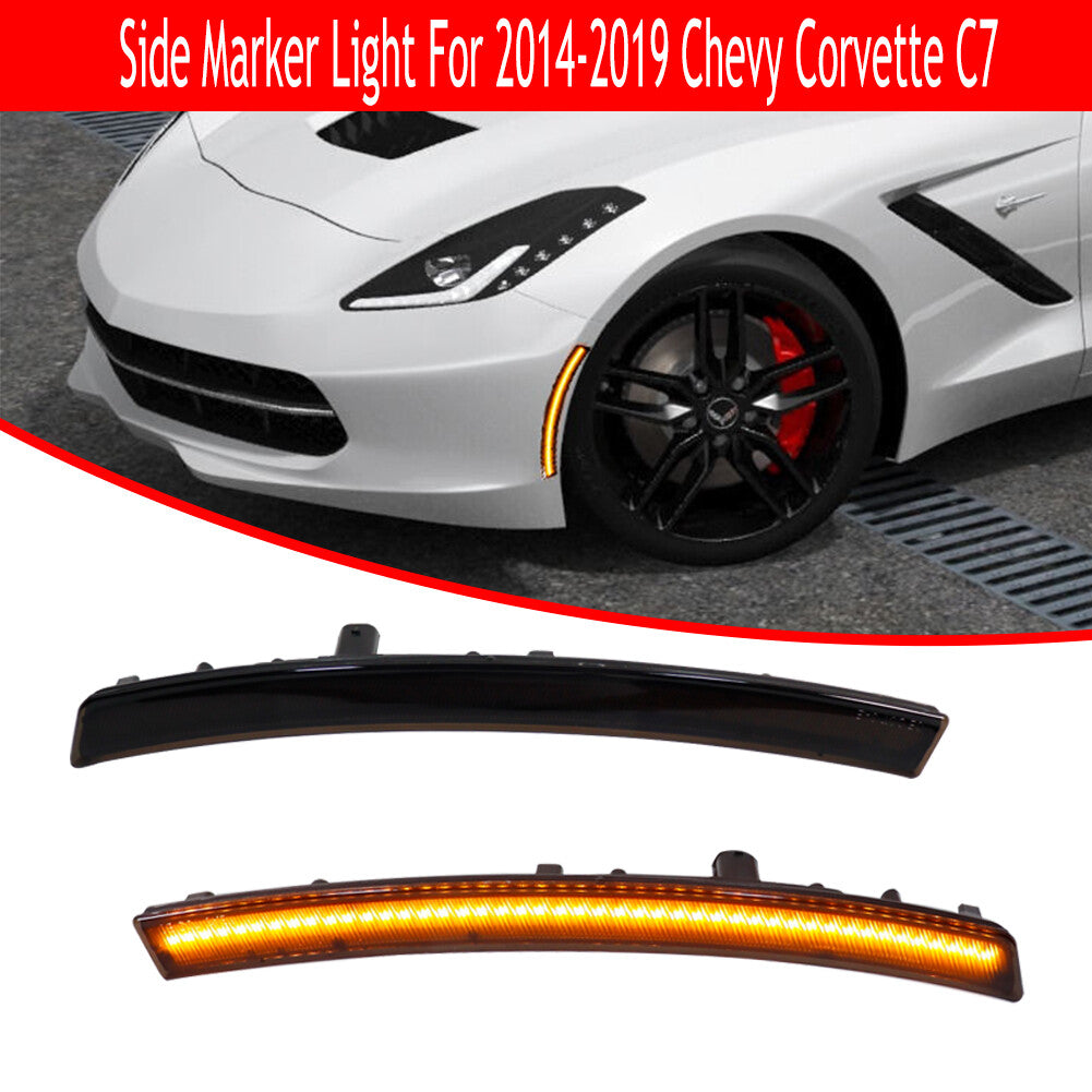 Suitable for 14-19 for Chevrolet for Corvette C7 Smoked Lens Front Bumper Amber LED Side Marker Lights