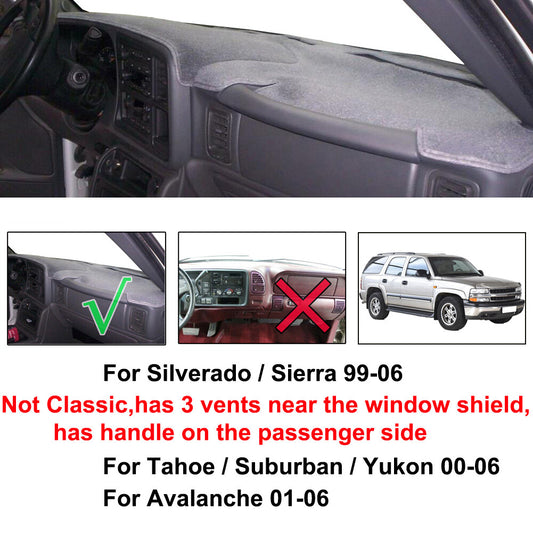 Dash Cover Mat for GMC for Sierra Pickup 99-06 BLACK Dashboard Pad Carpet Anti-Slip