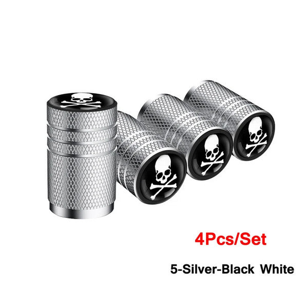 4-piece car tire valve cover rod air dust cover silver black skull for Jeep for Mini