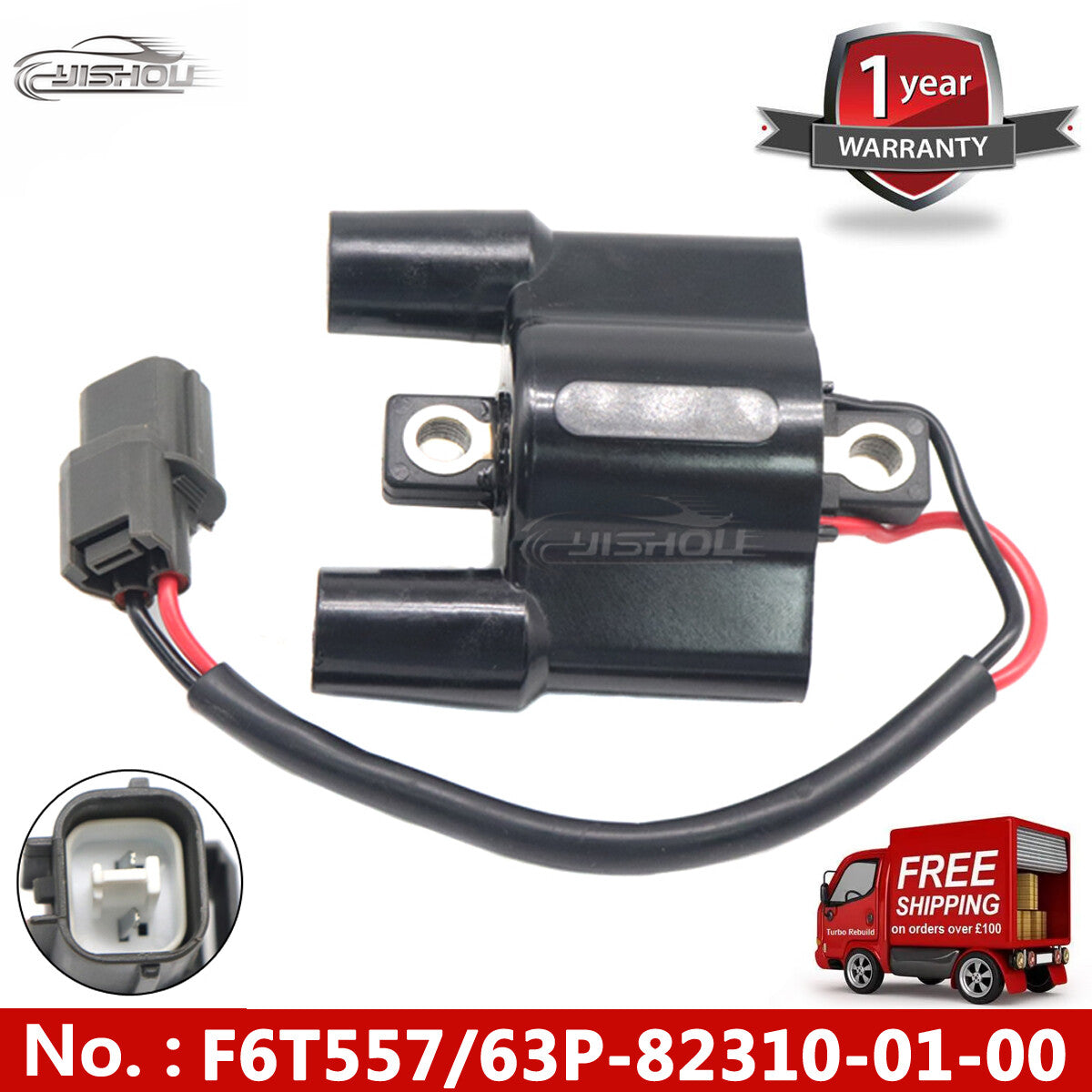 Suitable for Yamaha outboard ignition coils, 4-stroke, new 63P-82310-01-00 F6T557, 50HP-150HP.