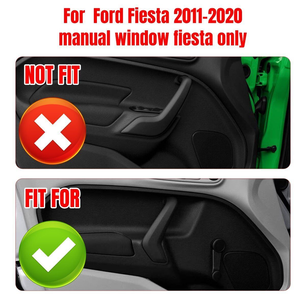 A Pair Interior Front Door Pull Handles for Ford Fiesta 2011-2020 Manual Window