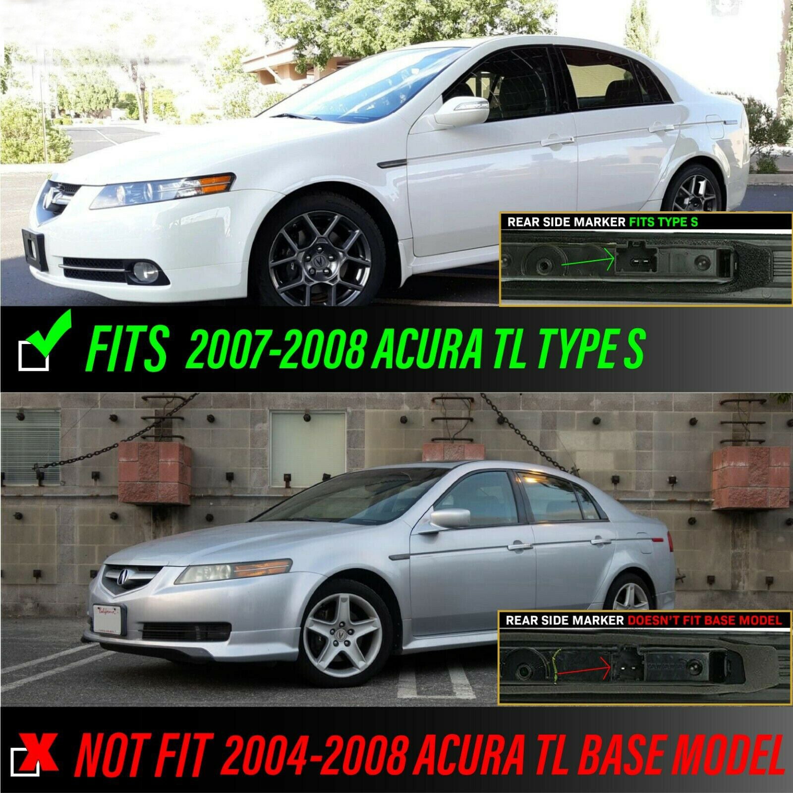 Rear bumper fender LED side marker signal light kit for 2007-08 for Acura TL S model.