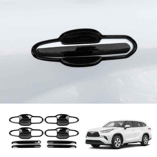 Black Steel Outside Door Handle Bowl Cover Trim for Toyota Highlander 20-2024