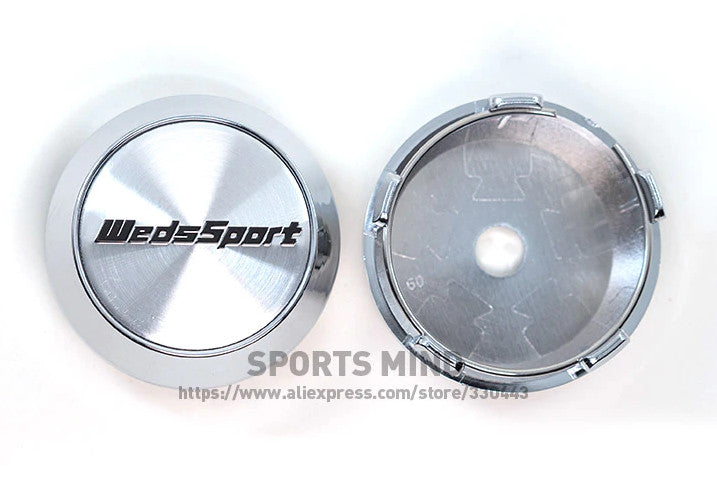 4-piece set of 60mm Weds Sport rim caps, hub center caps, hub cap logo chrome TE37