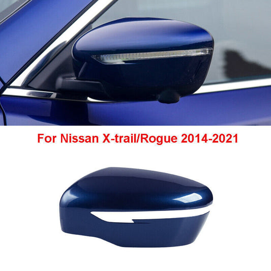 Blue Left Side Rearview Mirror Cover Shell Cap for Nissan X-trail/Rogue 2014-21