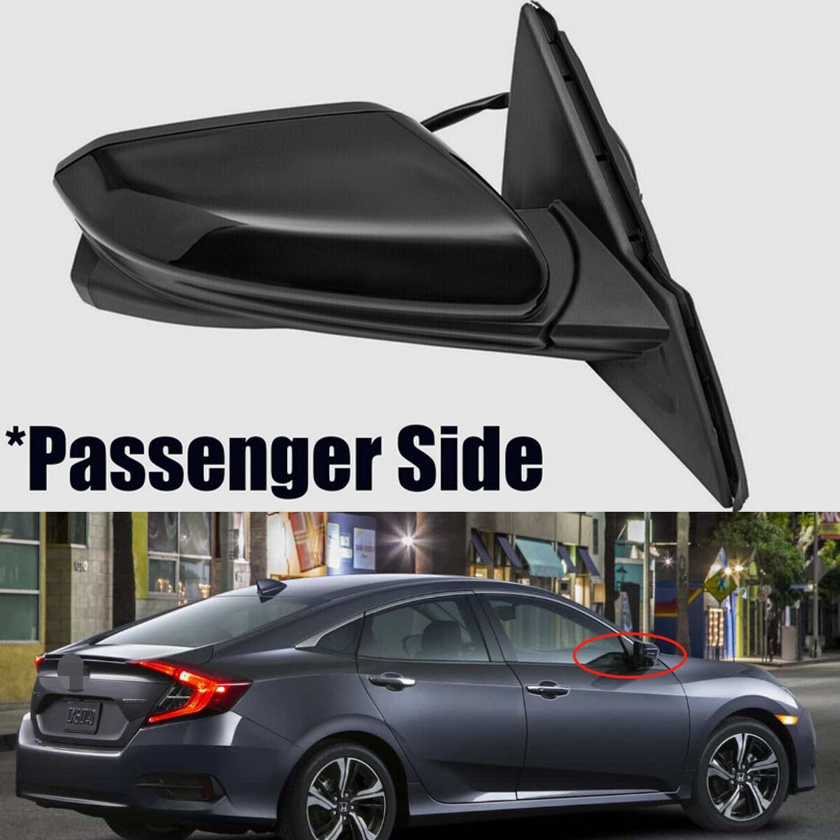 Black Right Side Mirror Power Heated View Camera for Honda for Civic Sedan 2016-2020