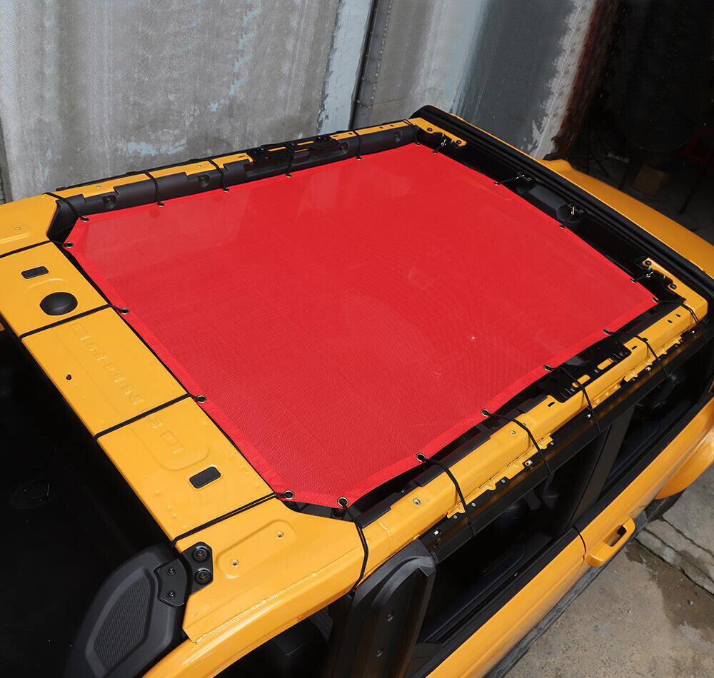 4-door red roof mesh sunshade with UV protection, suitable for 2021-2023 for Ford Mustangs.