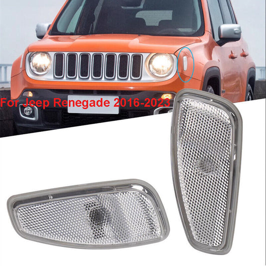 White LED Fender Side Marker Lights Turn Signal Lamps for Jeep Renegade 2016-23
