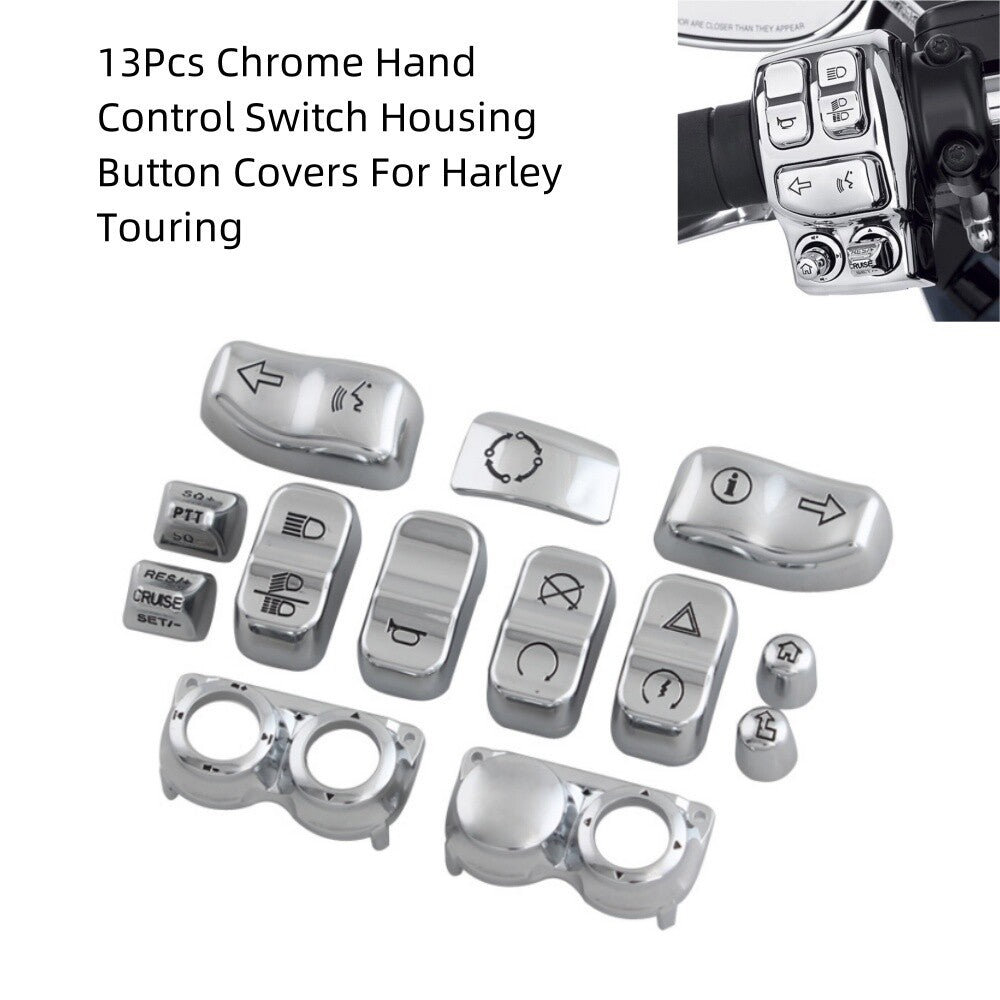 13Pcs Chrome Hand Control Switch Housing Button Covers for Harley Touring FLHT