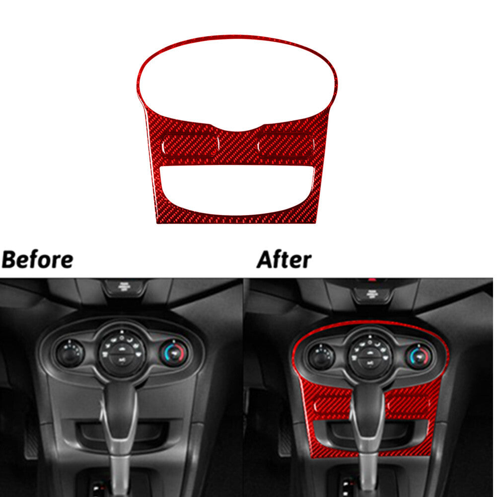 3X Red Carbon Fiber Climate Control Console Cover Trim for Ford Fiesta 2011-2015
