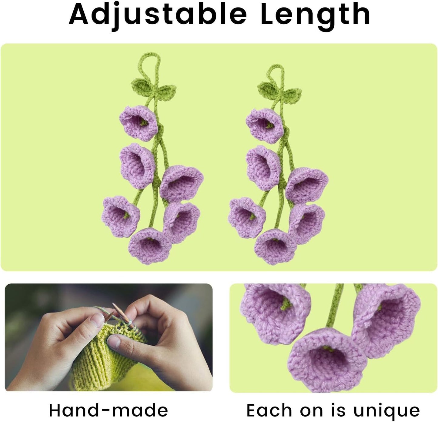 Bell Flower Hand Knitted Cute Car Accessory for Rear View Mirror Hanging Purple