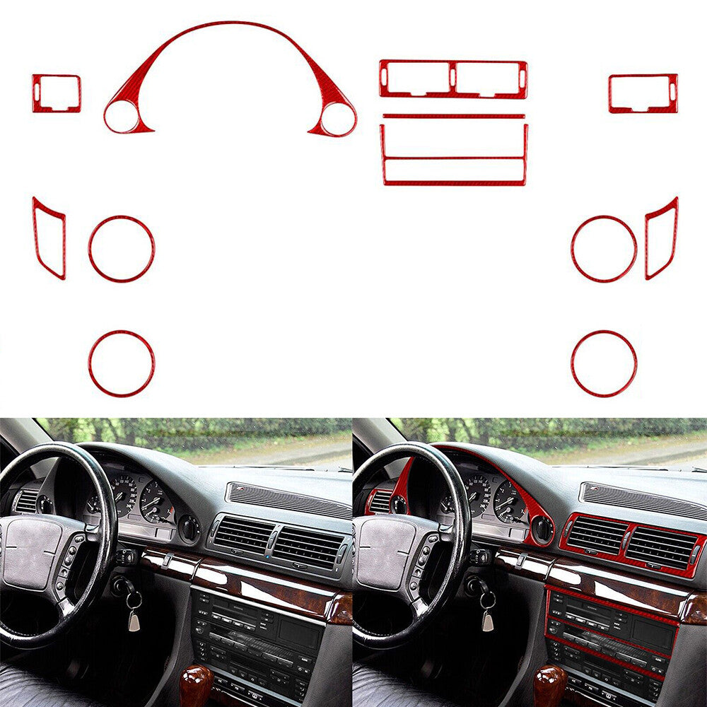 12Pcs Red Carbon Fiber Interior Full Set Trim Kit for BMW 7 Series E38 1994-2001