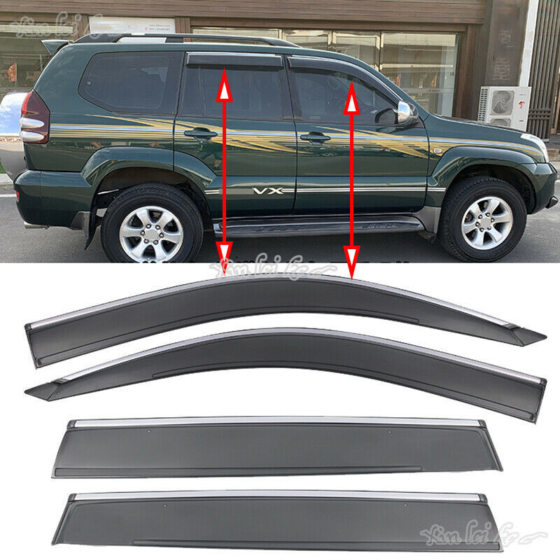 Window Visor Sun Rain Wind Guard for Toyota Prado FJ120 2003-2009 W/Chromed Trim