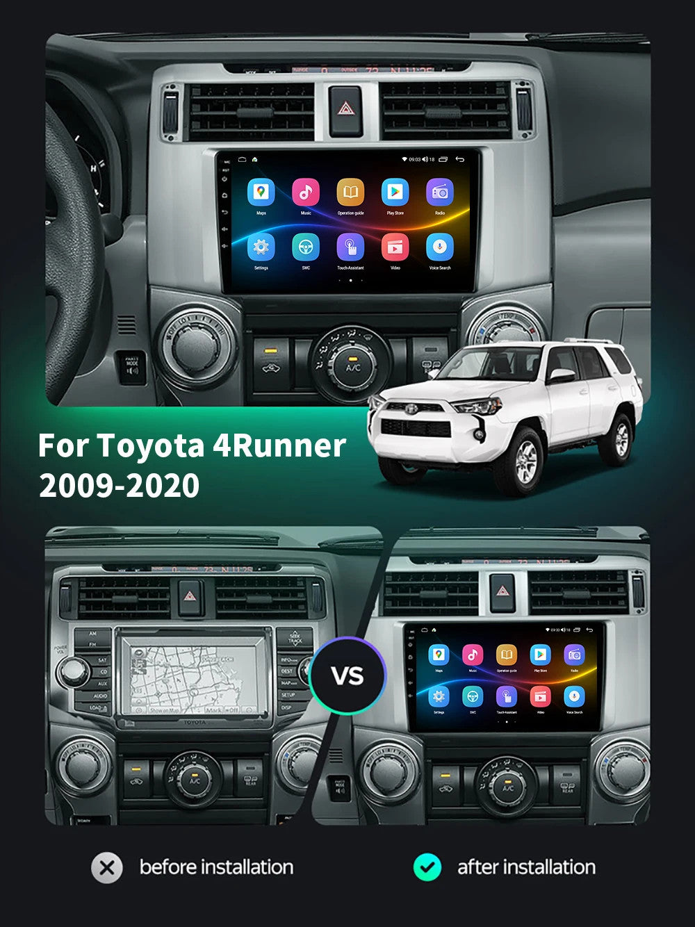 for Toyota for 4Runner 4 Runner 2009-2020 Car Radio Android Auto CarPlay GPS Screen