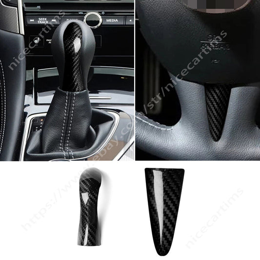 2¡ÁCarbon Fiber Steering Wheel Gear Shift Knob Trim for Infiniti Q50 Q60 2014-22