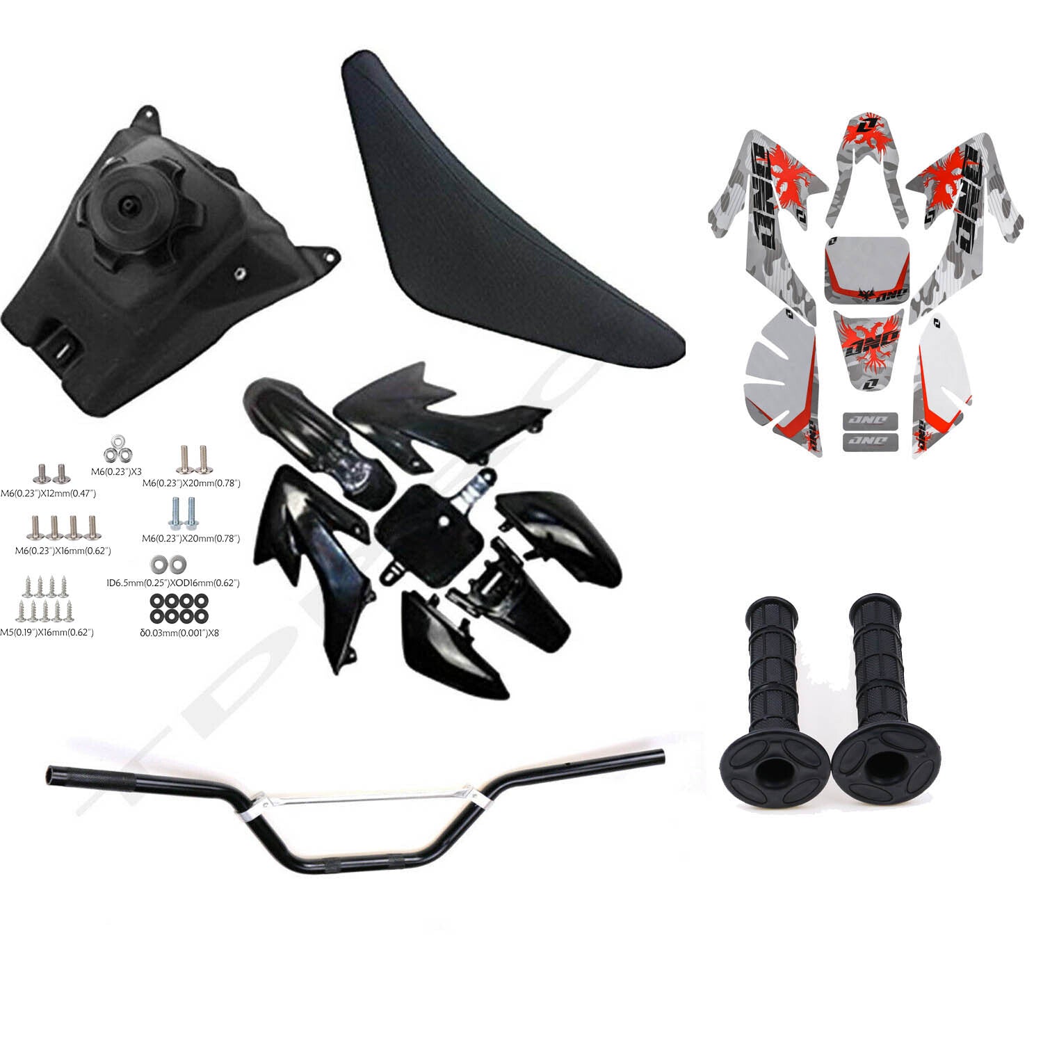 Plastic kit, for seat , fuel tank, 7/8 inch handlebars, suitable for CRF50 Taodao 110cc 125cc pit bikes.