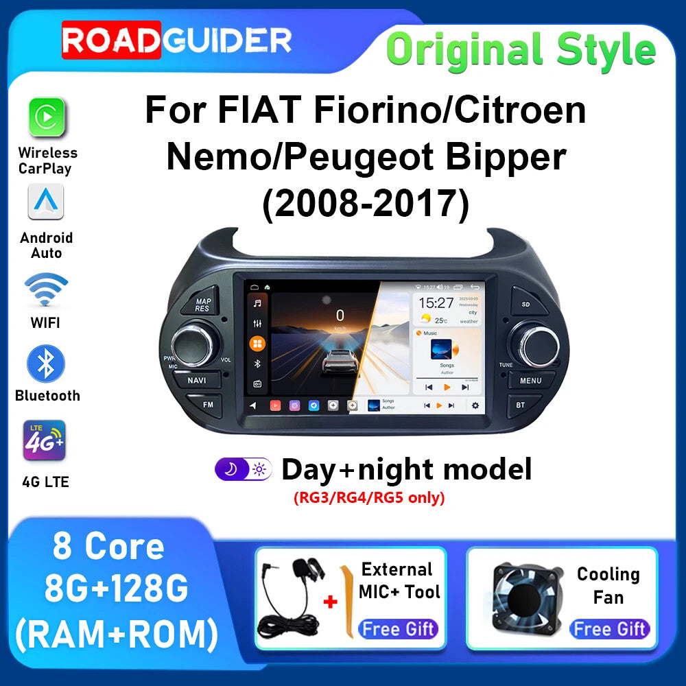 Car Radio for Fiat Fiorino for Peugeot Bipper 2008-2017 Stereo CarPlay Player Screen