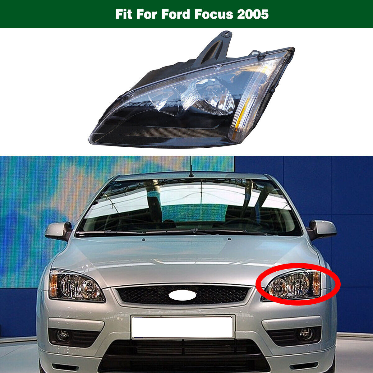 1Pcs Left Driver Side Black Headlight Headlamp Fit for Ford Focus 2005 2006-2008