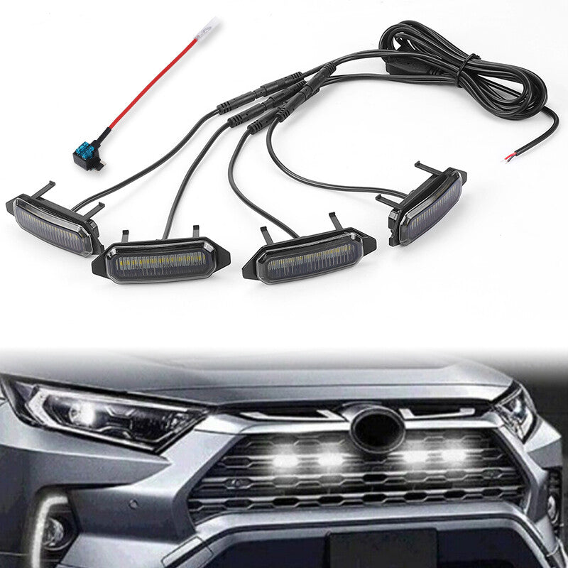 4X Front Grille Grill White LED Light Kit Style for Toyota RAV4 2019-2022