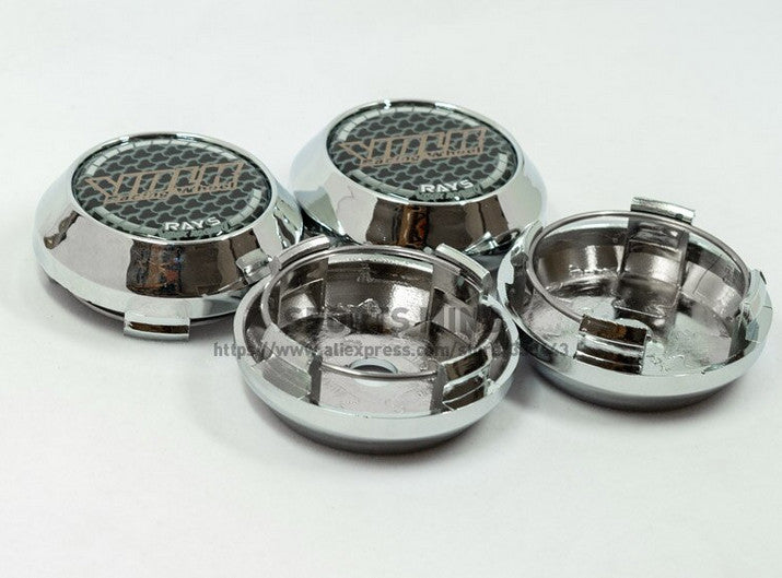 Brand New 4-Piece Set of 64mm Volk Racing Wheel Caps, Wheel Center Caps, Badges, Chrome TE37