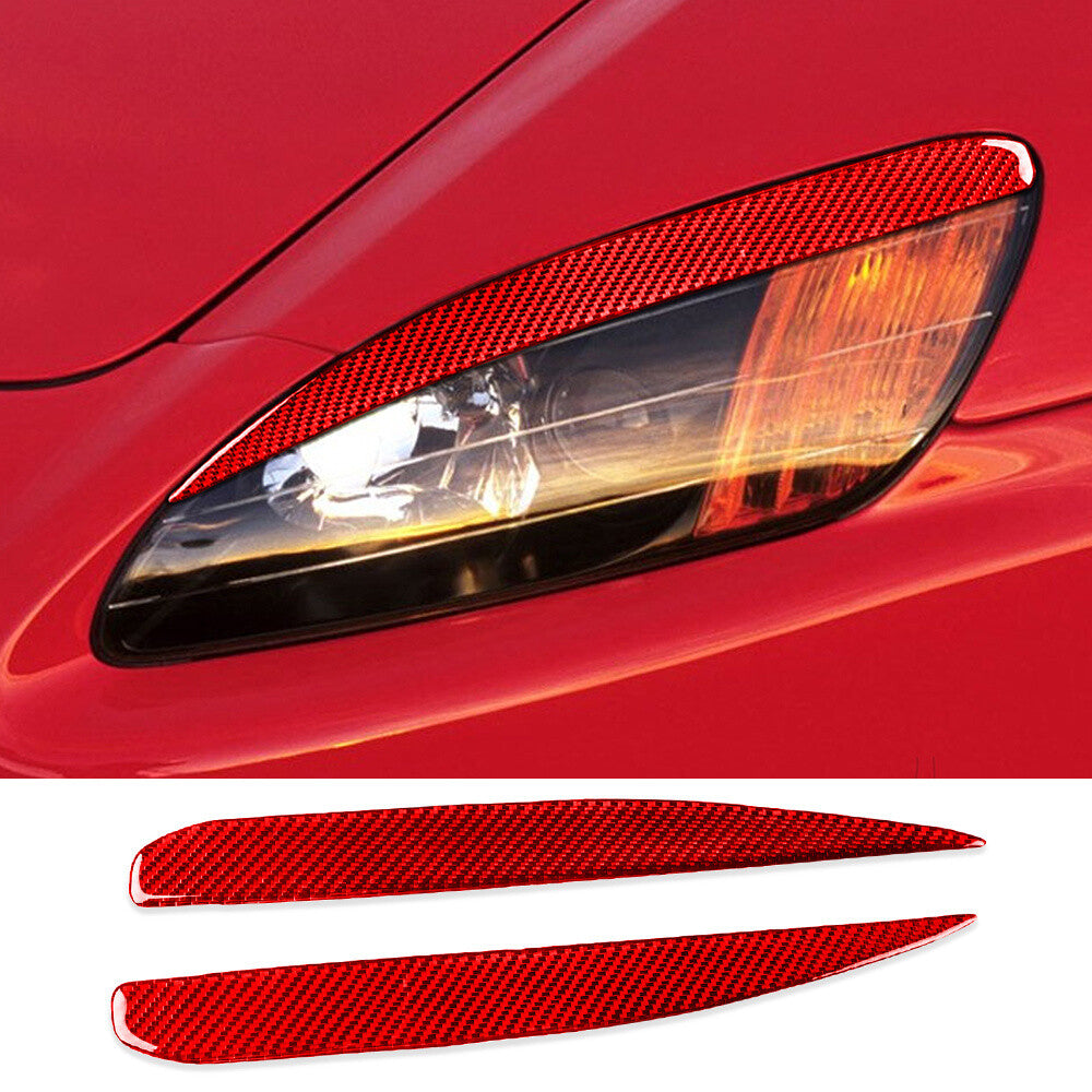 Red Carbon Fiber Front Headlight Eyelids Eyebrow Cover for Honda S2000 2000-2009