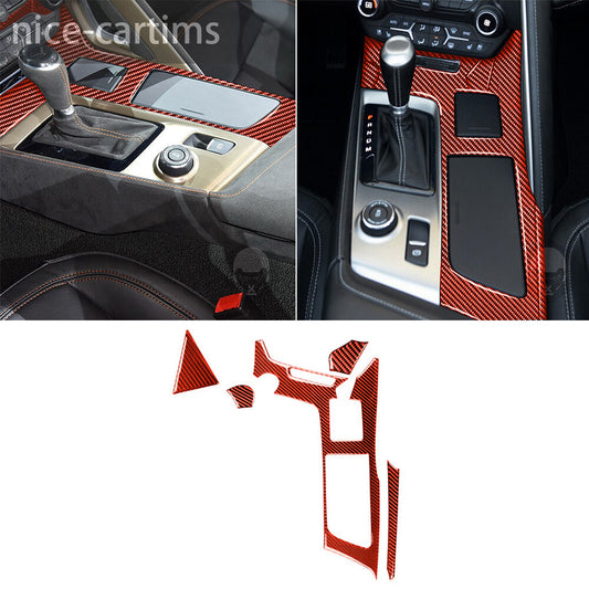 5¡ÁRed Carbon Gear Shift Cup Holder Panel Cover for Chevrolet for Corvette C7 2014-19