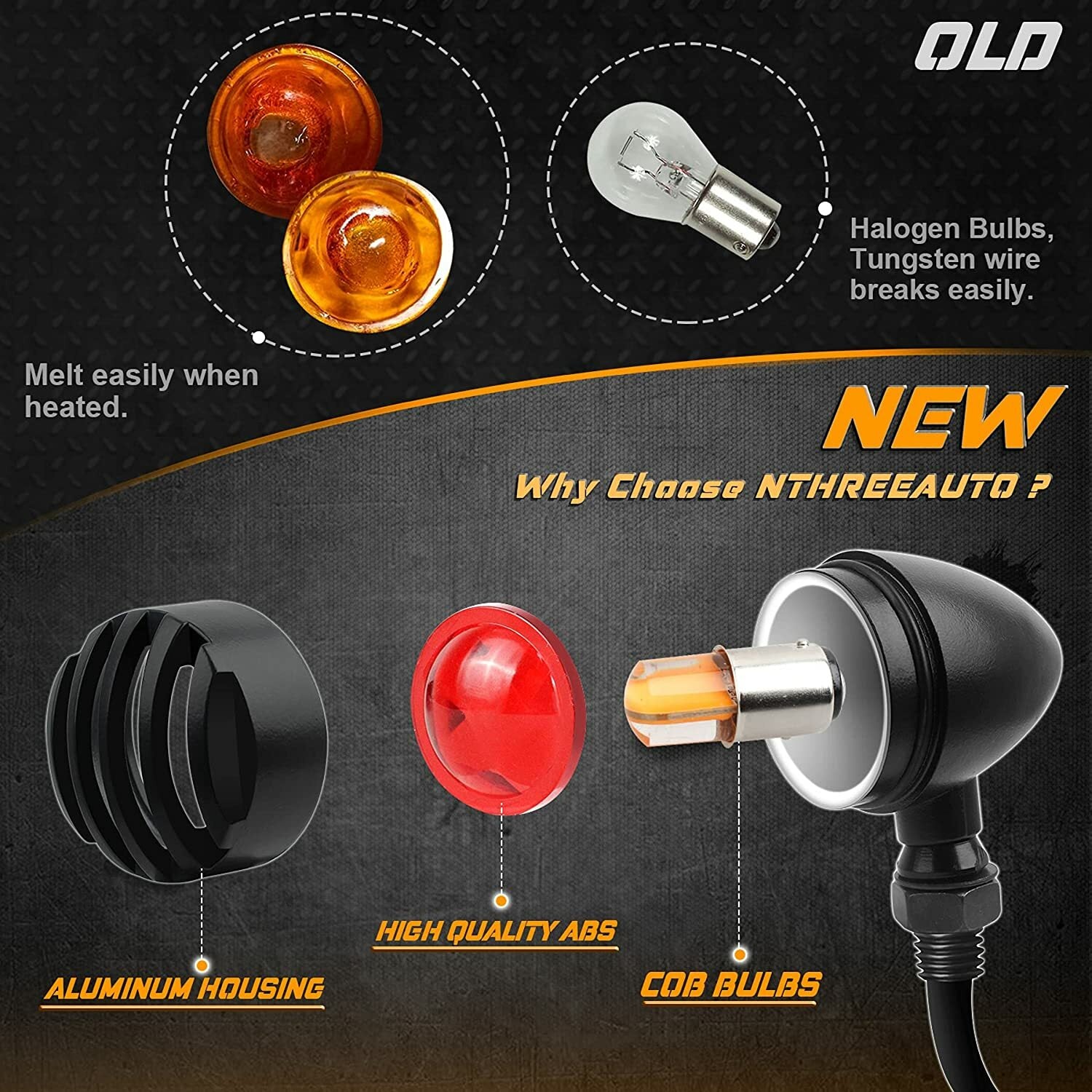 2PCS Motorcycle Turn Signals Bullet Grilled Style Stop Signal Flashing Light
