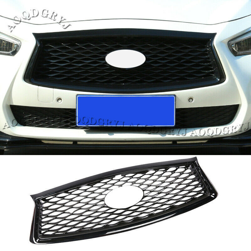 for Infiniti Q50 2018-2021 Glossy Black Front Grilles Grill Trim Replace Refit