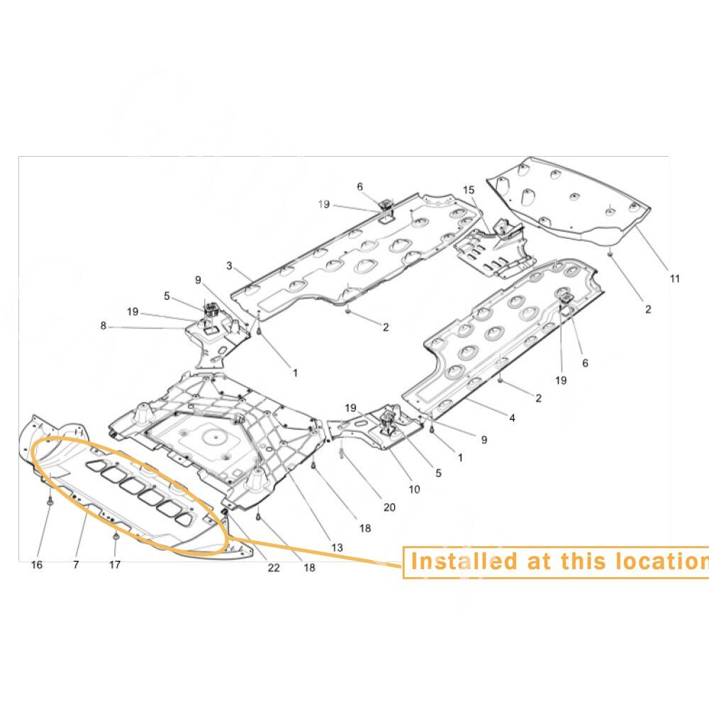 Front underbody splash guard for Maserati Quattroporte. : 670007296
