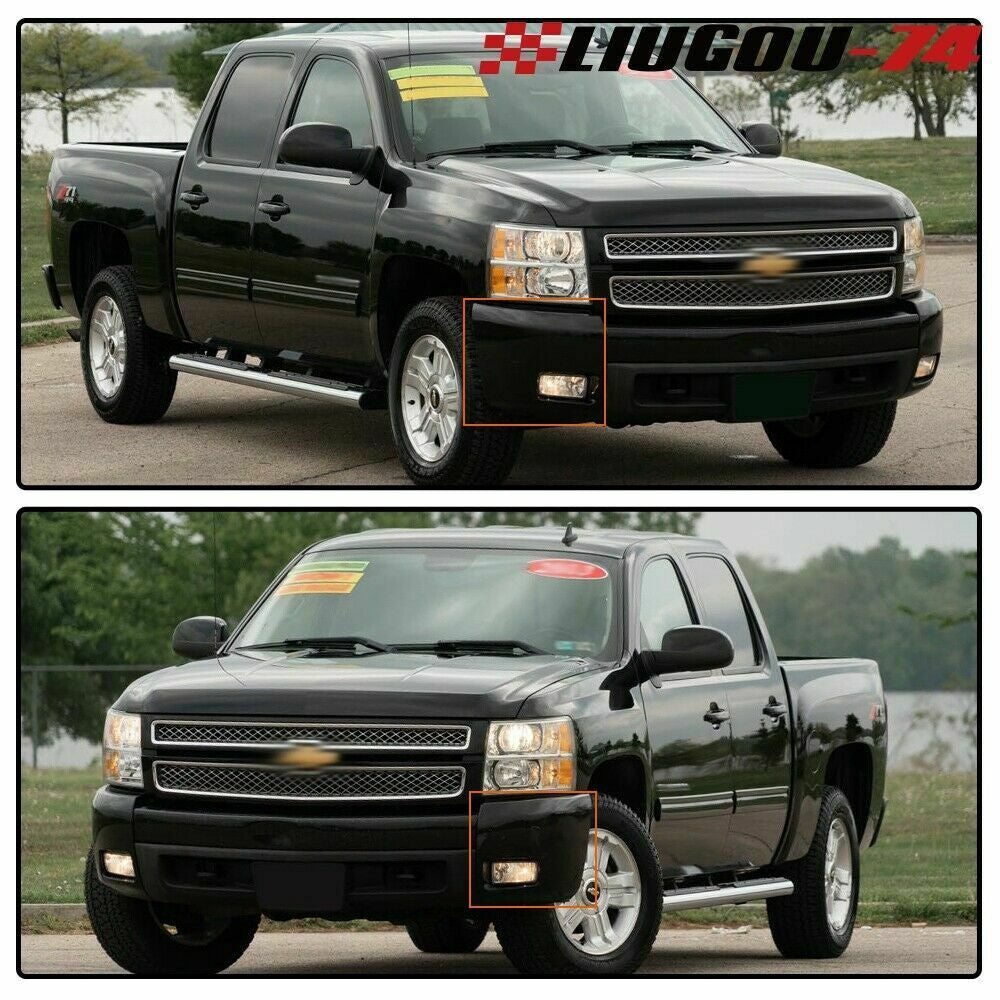 Suitable for 07-13 Silverado1500, black front bumper end cap with transparent lens fog light L