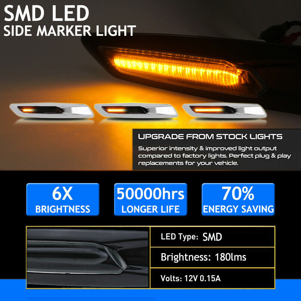 Silver sequential LED front marker lights for BMW 128i, 328i, 335i, 525i, 530i