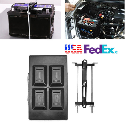 ABS Black Car Storage Battery Holder Hold Tray Adjustable Bracket 23cm Screw Rod