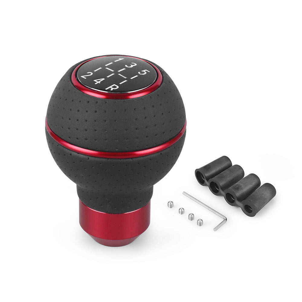 Leather Shift Knob Gear 5-Speed Manual Shifter Car Lever Stick Universal Red