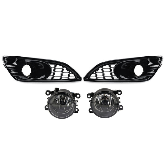 Honeycomb gloss black front fog lights + grille grille for Ford Fiesta Mk7 Zetec S