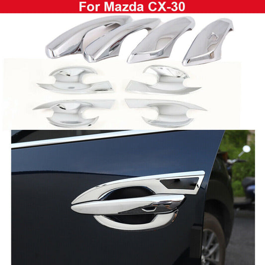 for Mazda CX-30 2020-22 Chrome ABS Door Handle+Door Bowl Trim Cover W/ for Smart Hole