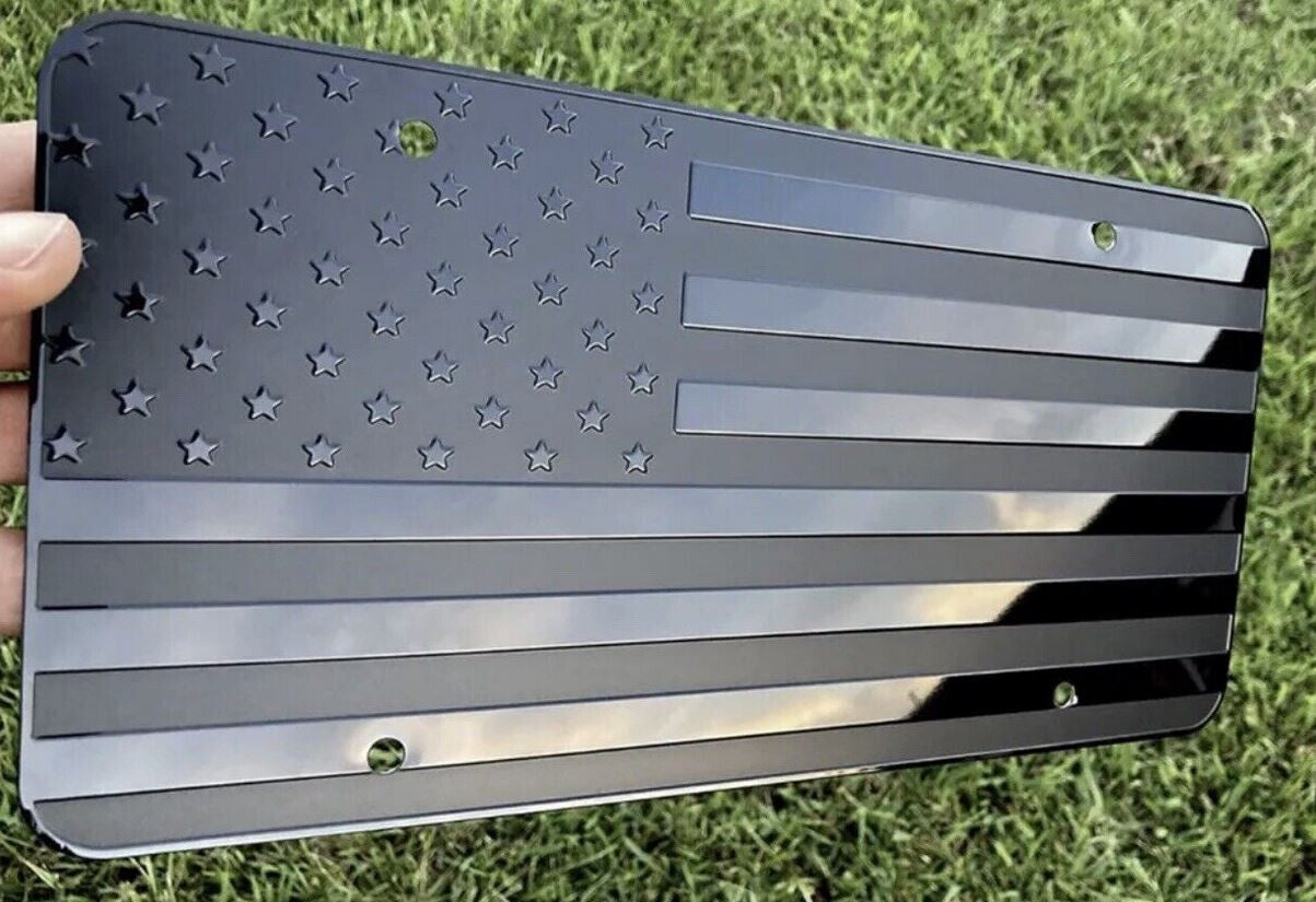 Black American flag car license plate cover, trunk boot, and license plate for Subaru 12x6