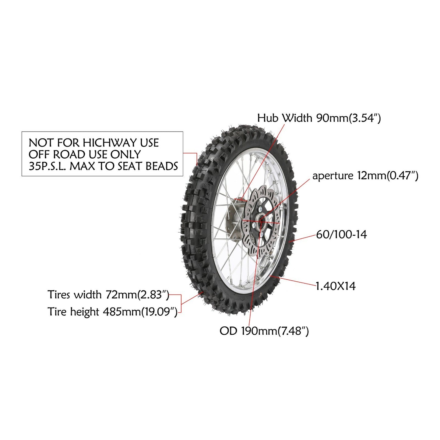 14-inch  12-inch Dirt Pit bicycle front and rear tires + fork CRF50 Atomik 110 125
