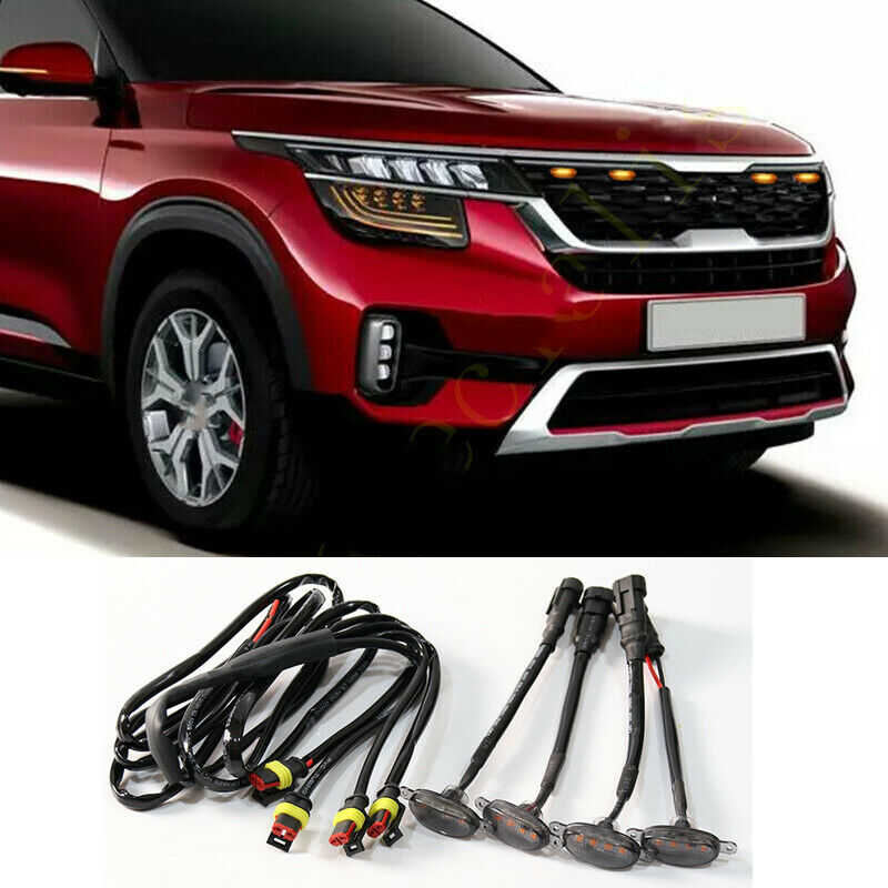 4X for Kia Seltos 2020-2023 Front Grille LED Light Style Grill Cover Kit