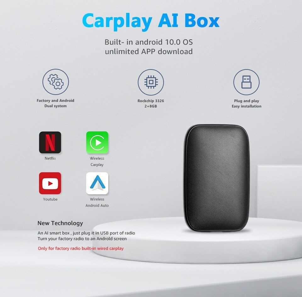 2+8G Quad Core Carplay AI Box Wireless Android Auto Adapter Car Multimedia Video